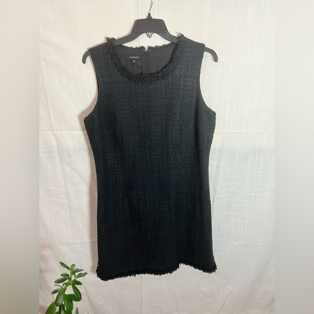Talbots Black Tweed Fringe Shift Dress